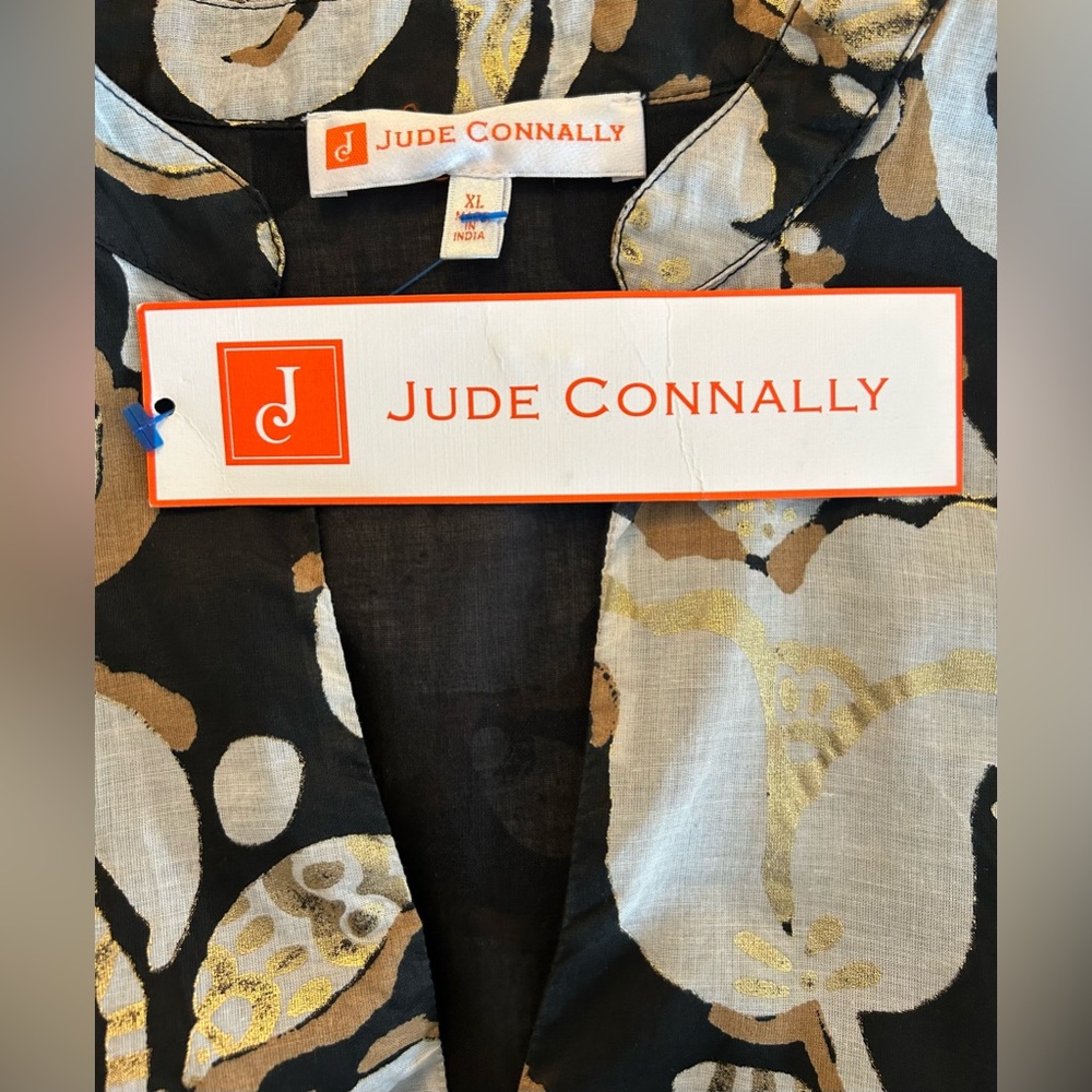 JUDE CONNALLY Faith Cotton Voile  Dress Grand Floral Black Gold XL NWT $198 - Picture 11 of 14